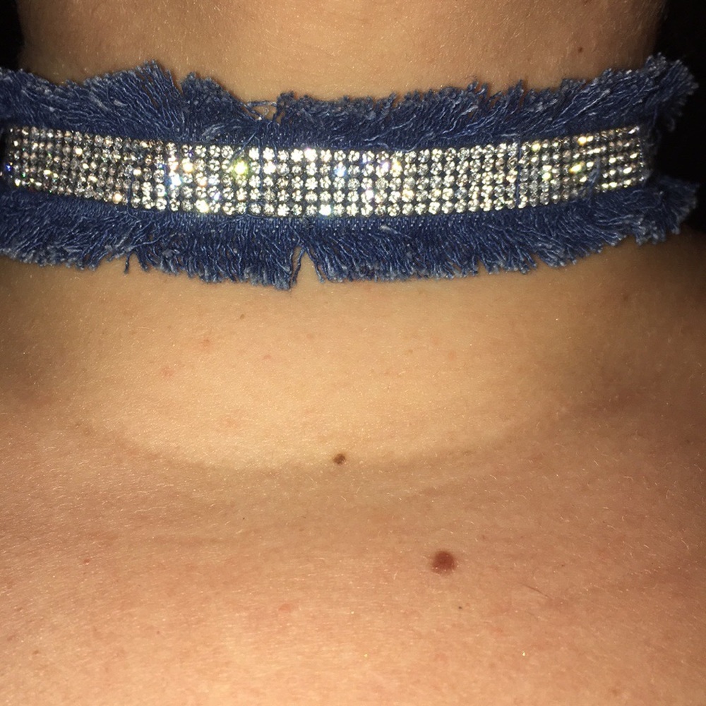 Blue Denim and Silver Rhinestones Choker
